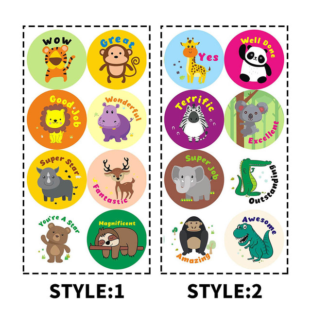 100-500pcs Cute Animal Stickers Teacher Reward Stickers School